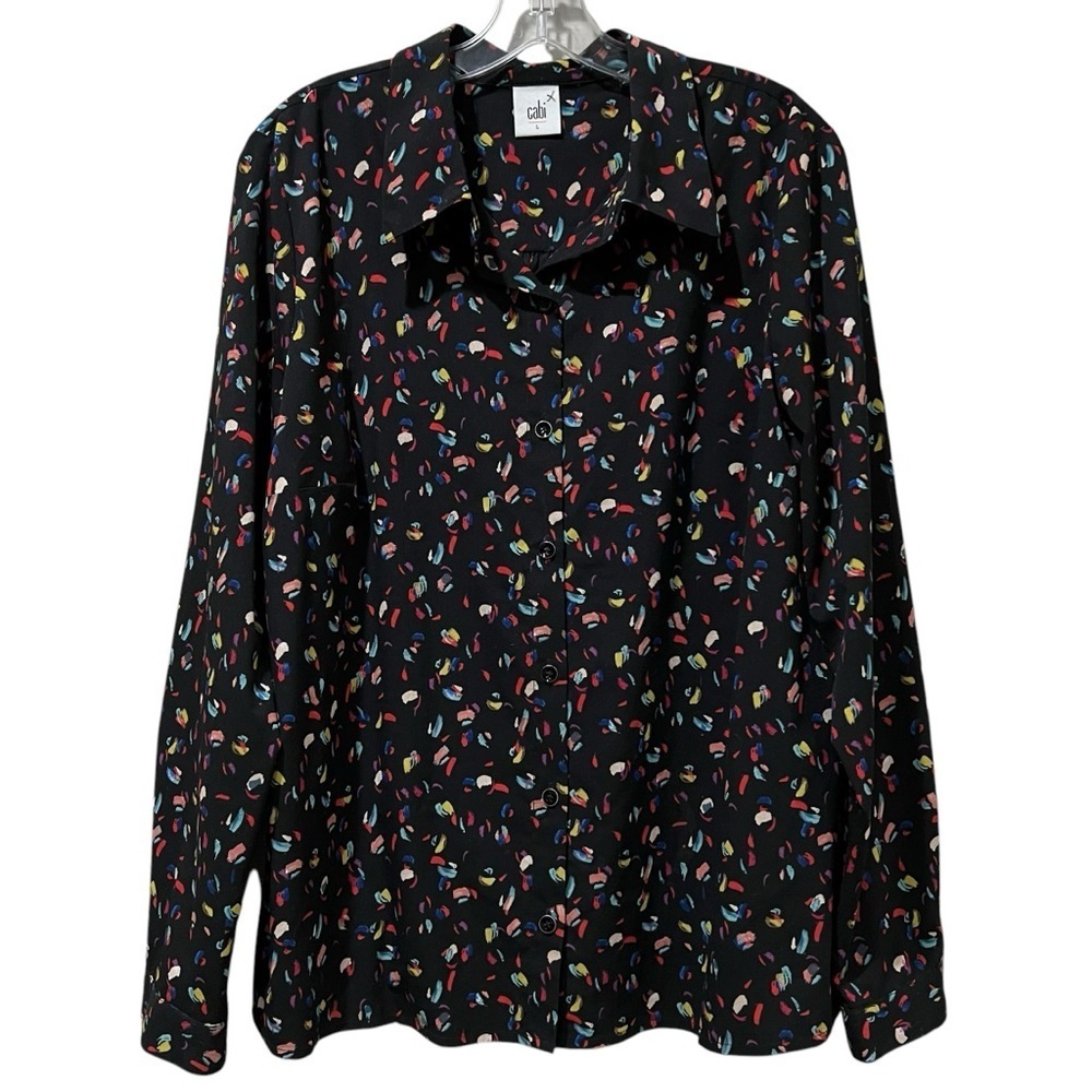 Cabi Large 3423 Confetti Ferris Print Long Sleeve Button Down Blouse B23